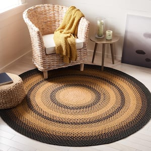 Braided Gold Sage 6 ft. x 6 ft. Striped Border Round Area Rug