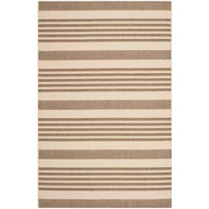 Courtyard Brown/Bone 4 ft. x 6 ft. Striped Indoor/Outdoor Patio  Area Rug