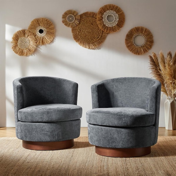 JAYDEN CREATION Arwah Gray Polyester Cushioned Barrel Chair Set of 2 with Swivel