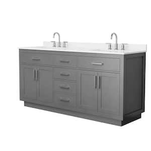 Beckett TK 72 in. W x 22 in. D x 35 in. H Double Sink Bath Vanity in Dark Gray with Brushed Nickel Trim White Quartz Top