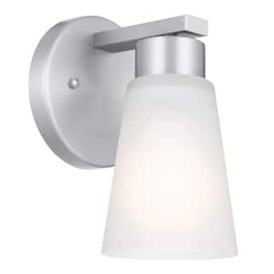 Stamos 1-Light Brushed Nickel Bathroom Indoor Wall Sconce Light with Satin Etched Glass Shade