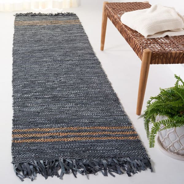 Vintage Leather 2 ft. x 9 ft. Gray/Beige Striped Border Runner Rug