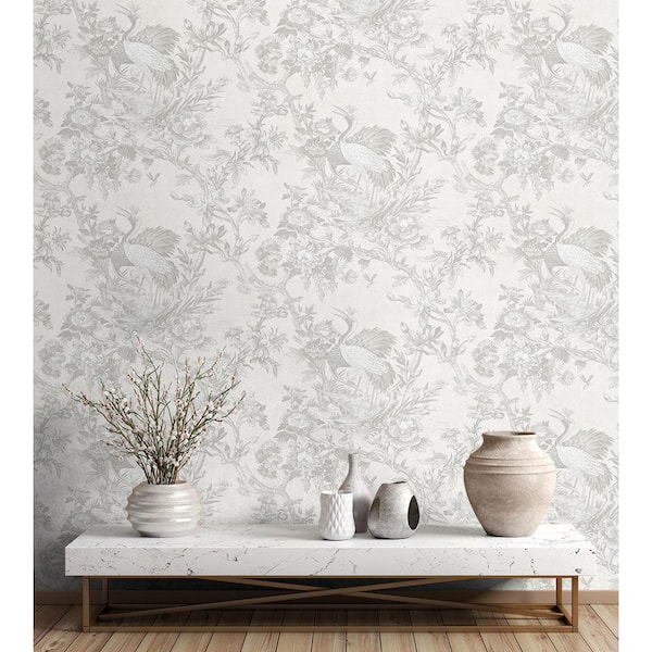 60.75 sq. ft. Metallic Parchment Alice Crane Toile Paper Unpasted Wallpaper Roll