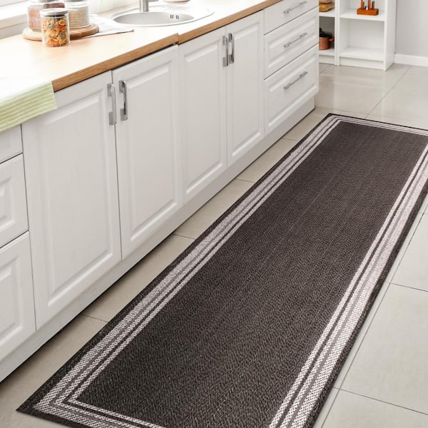 JONATHAN Y James Modern Border Stripe Black/Cream 2 ft. x 8 ft. Indoor/Outdoor Area Rug