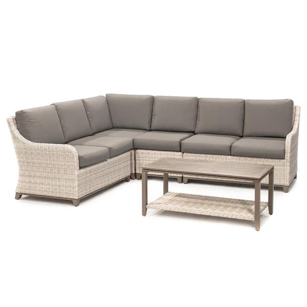 Leisure Made Hampton 5-Piece Wicker Outdoor Sectional with Gray Cushions