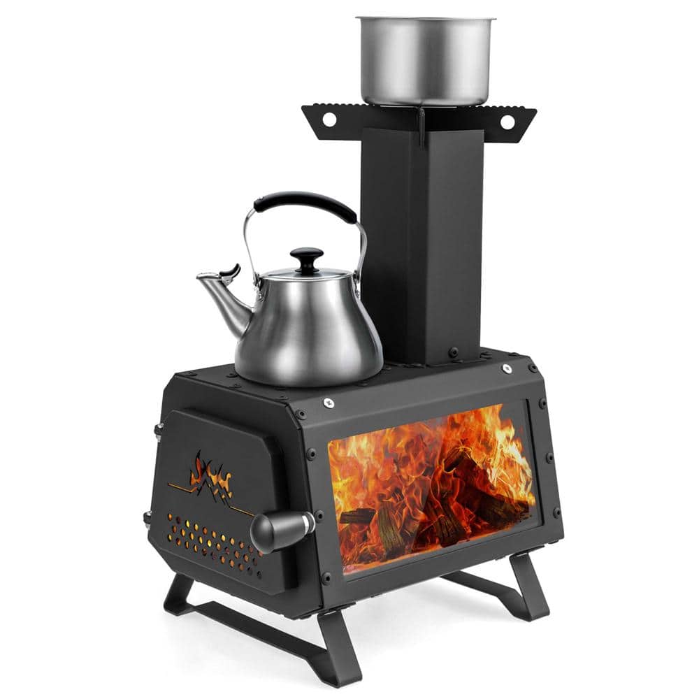 Reviews for Costway Portable Wood Burning Stove Smoker in Black with 2