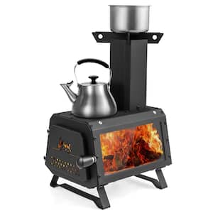 Portable Wood Burning Stove Smoker in Black with 2-Cooking Positions