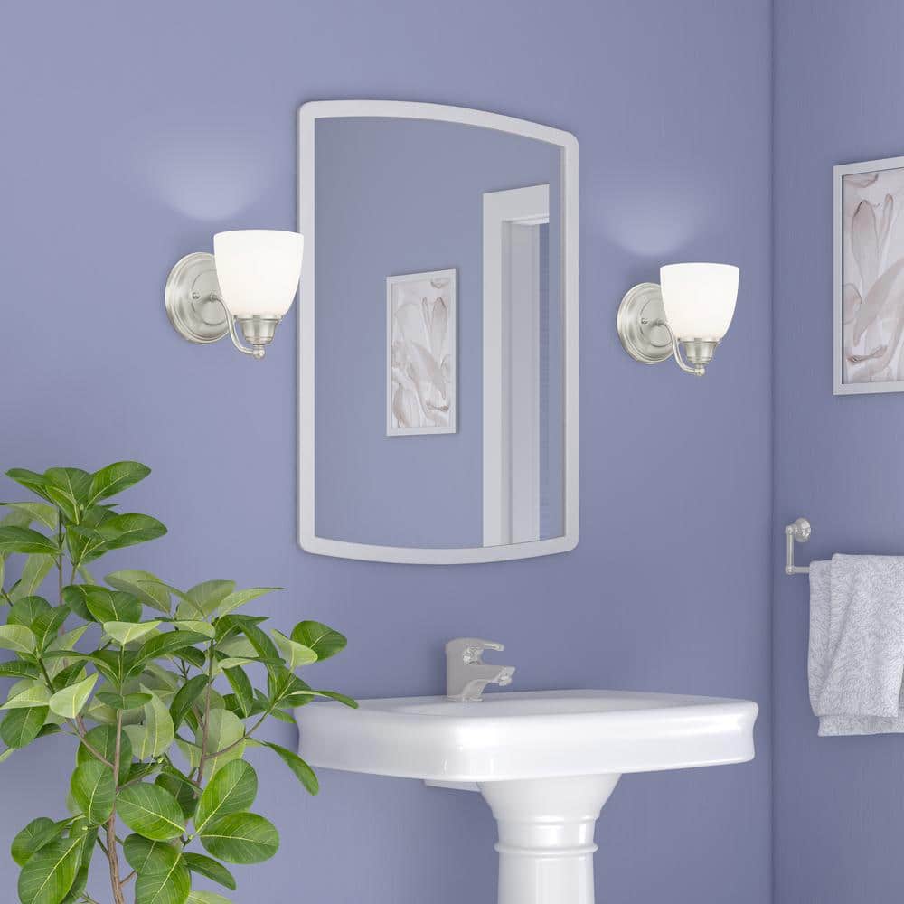 Curvaceous Nickel 7'' Dimmable Wall Sconce with Satin Opal Shade