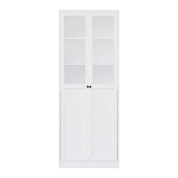 72 Inch Metal Kitchen Pantry Cabinet with Doors and Shelves Tall Adjustable Storage Organizer Tool-Free Assembly White