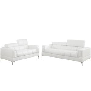 Asti 2-Piece White Leatherette Sofa Set