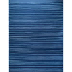 Blue 10 ft. x 14 ft. Hand-Woven Wool Modern Flat Modern Weave Rug Area Rug