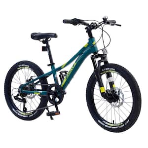 20 in. Wheels Mountain Bike Carbon steel Frame Disc Brakes Thumb Shifter Front fork Bicycles, Green
