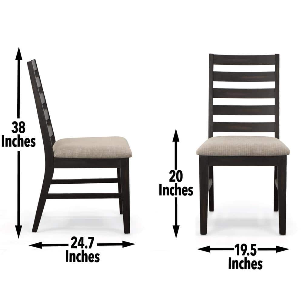 Black Wood Ladderback Side Chair with Oatmeal Upholstered Seat
