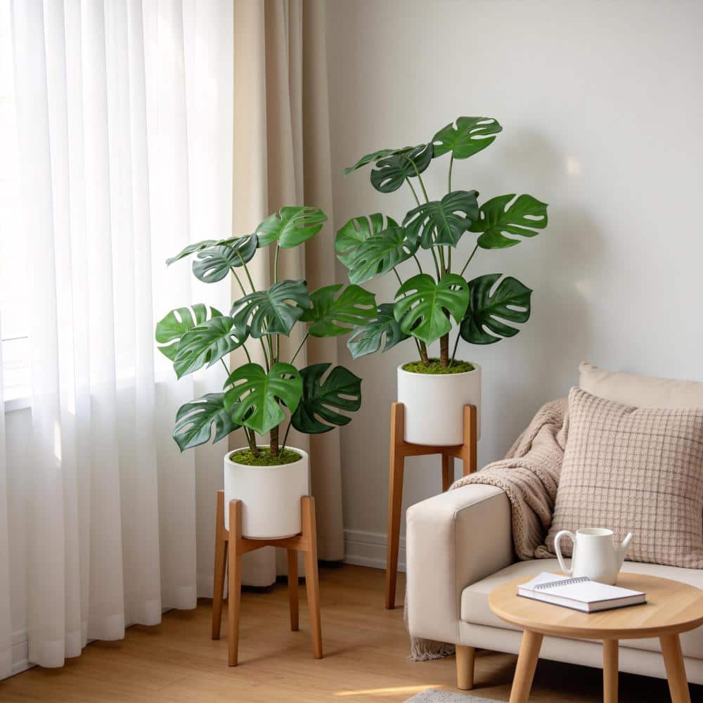 30 in. Artificial Monstera Deliciosa Plant Faux Potted Plant with White Pot for Indoor Decor, 2-Pack price history on PriceWatchPro