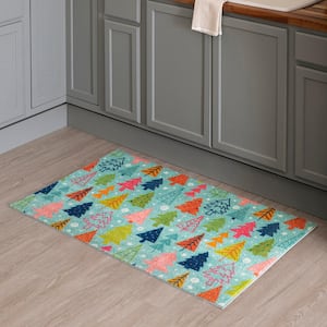 Tree Scatter Aqua 2 ft. 6 in. x 4 ft. 2 in. Machine Washable Area Rug