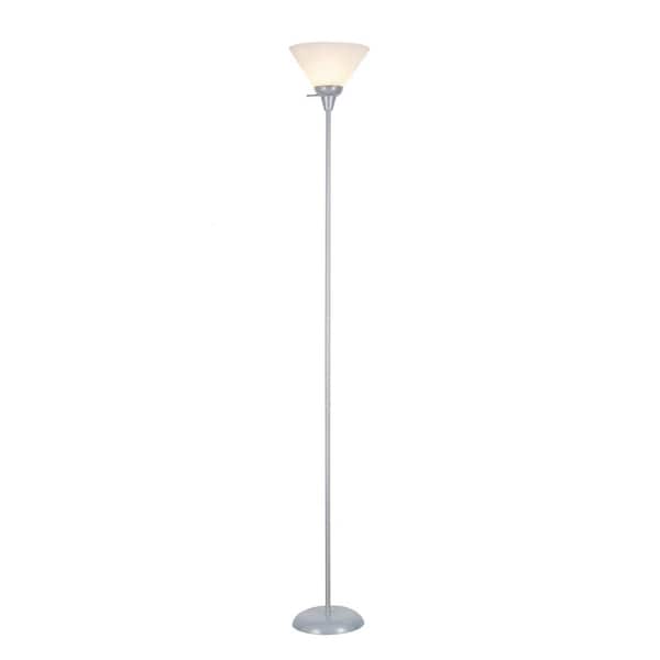 Aspen Creative Corporation 71 In Silver Metal Torchiere Floor Lamp With Frosted Acrylic Shade 45013 1 The Home Depot Frosted Acrylic Lamp Shade, Acrylic Shades For Floor Lamp
