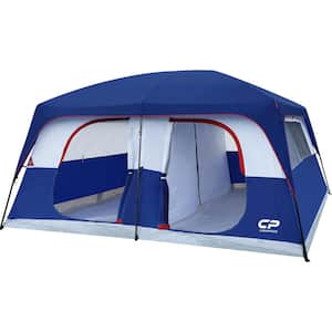 14 ft. x 12 ft. Blue 12-Person Portable 2 Room Double Layer Waterproof Windproof Family Tent with 6 Large Mesh Windows