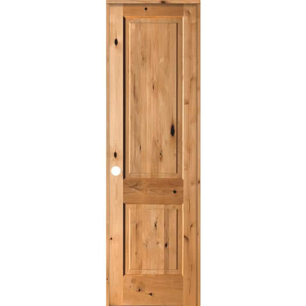 Krosswood Doors 28 in. x 96 in. Rustic Knotty Alder Wood 2 Panel Square Top Right-Hand/Inswing Clear Stain Single Prehung Interior Door