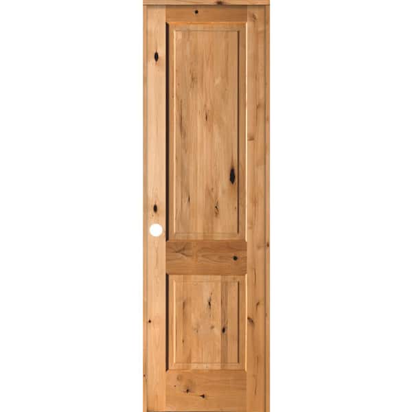 Krosswood Doors 28 in. x 96 in. Rustic Knotty Alder 2-Panel Right Handed Clear Stain Wood Single Prehung Interior Door with Square Top