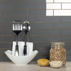 Transitional Design Gray Straight Edge Subway 2 in. x 8 in. Glossy Glass Decorative Tile (1 sq. ft./Case)