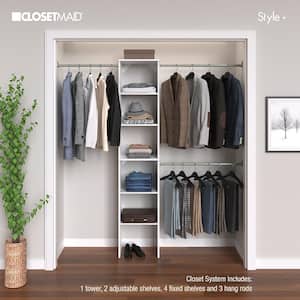 Style+ 72 in. W - 113 in. W White Narrow Wood Closet System