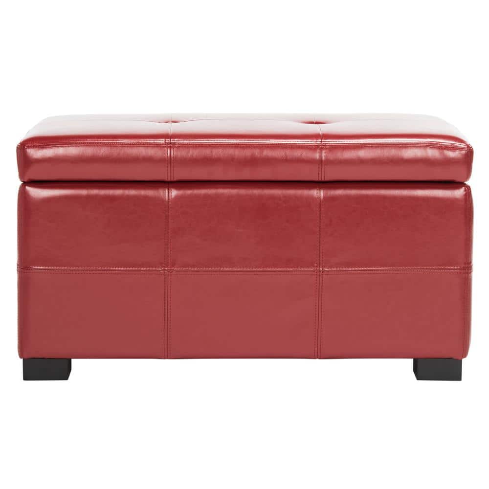 Transitional Red Faux Leather Tufted Storage Ottoman