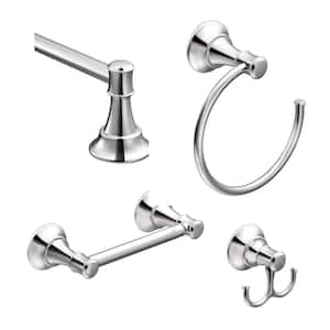 Ashville 4-Piece Bath Hardware Set with 18 in. Towel Bar, Paper Holder, Towel Ring, and Robe Hook in Chrome
