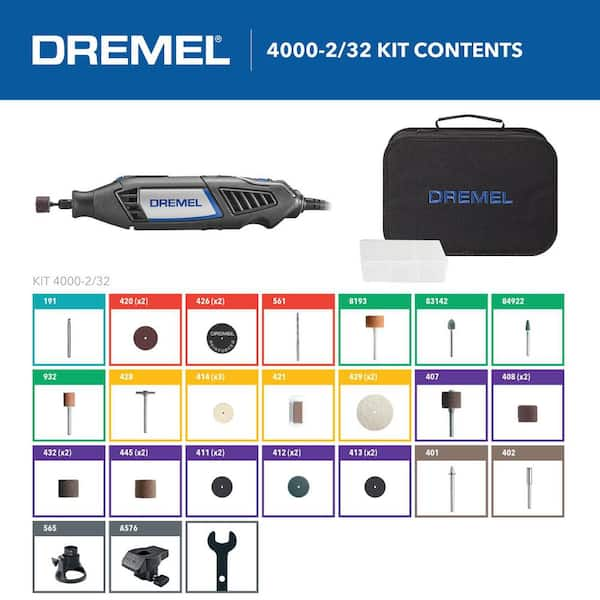 4000 1.6 Amp Variable Speed Corded Rotary Tool Kit with 32 Accessories, 2 Attachments and a Carrying Case