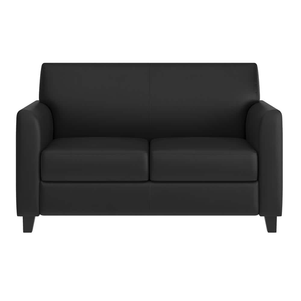 Black Faux Leather Reception Loveseat with Flared Arms