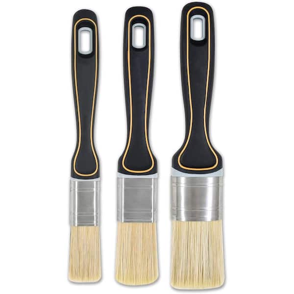 KIWDZFU 3PC Wax Chalk Paint Brush Set for Furniture Painting with Synthetic Filament and Ergonomic Rubber Handle