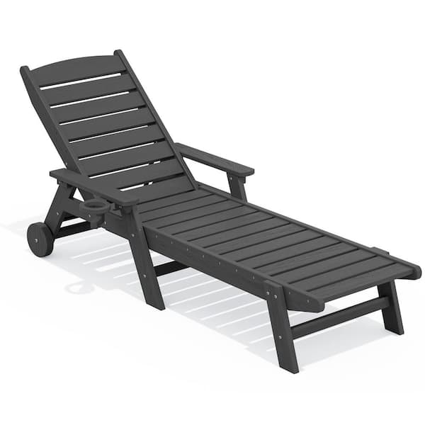 Unbranded HDPE Gray Adjustable Outdoor Lounge Chair(1-Pack)