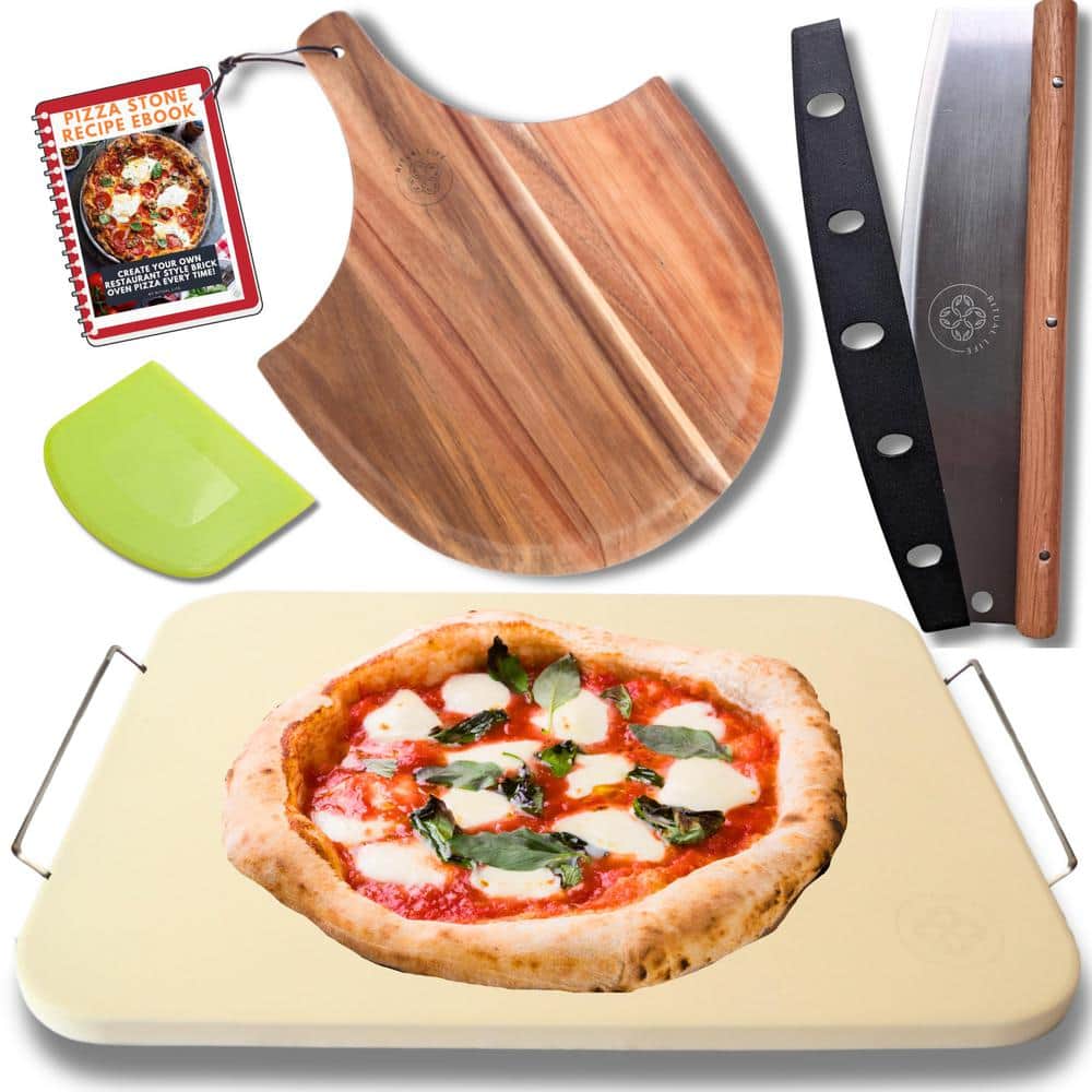 15 in. 5-Pieces Pizza Stone for Oven Set Pizza Making Kit-Pizza Oven Stone-