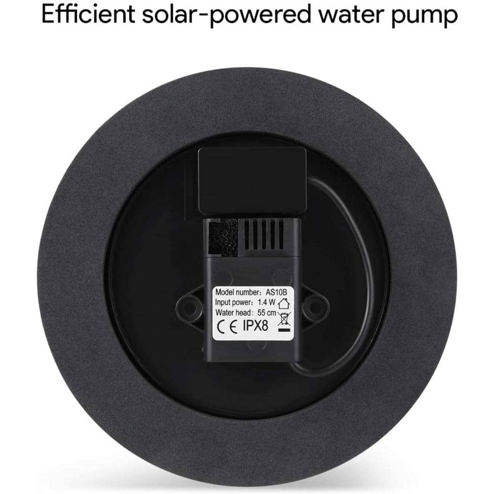 Black Solar Powered Bird Bath Fountain with 4 Nozzle Heads