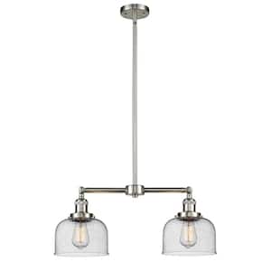Bell 2-Light Brushed Satin Nickel Shaded Pendant Light with Seedy Glass Shade