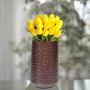Brown Rustic Iron Flower Plant Centerpiece Hammered Vase (Set of 2)