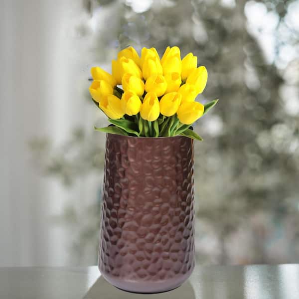 Uniquewise Brown Rustic Iron Flower Plant Centerpiece Hammered Vase (Set of 2)