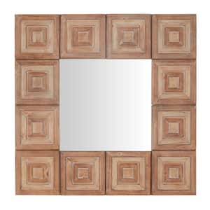 Medium Square Brown Antiqued Art Deco Accent Mirror (32 in. H x 32 in. W)