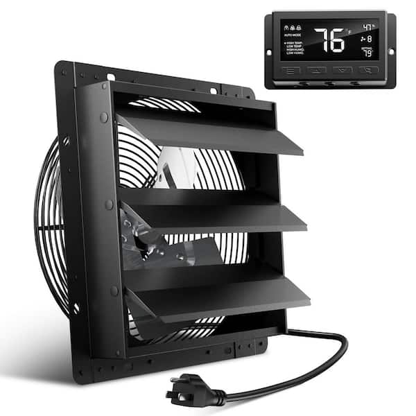 12 in. Wall Mount Attic Fan with Temperature Humidity/Controller, 10-Speed Adjustable, 971 CFM Electric Powered Aluminum