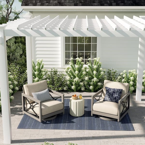 Marindo 2-Piece Aluminum Swivel Outdoor Lounge Chair with Echo Dune Sunbrella Cushions