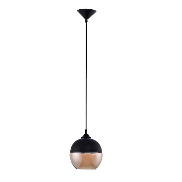 LAZZUR Erdre 8 in. 1-Light Matte Black Pendant with Amber Glass Shade