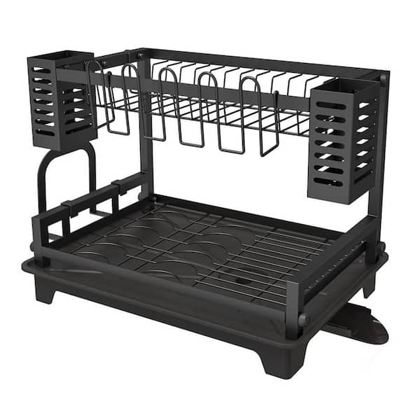 16.5x12.6x12.6 in Two Tier Dish Drying Rack with Drainboard Utensil Holders for Kitchen Counter Stainless Steel