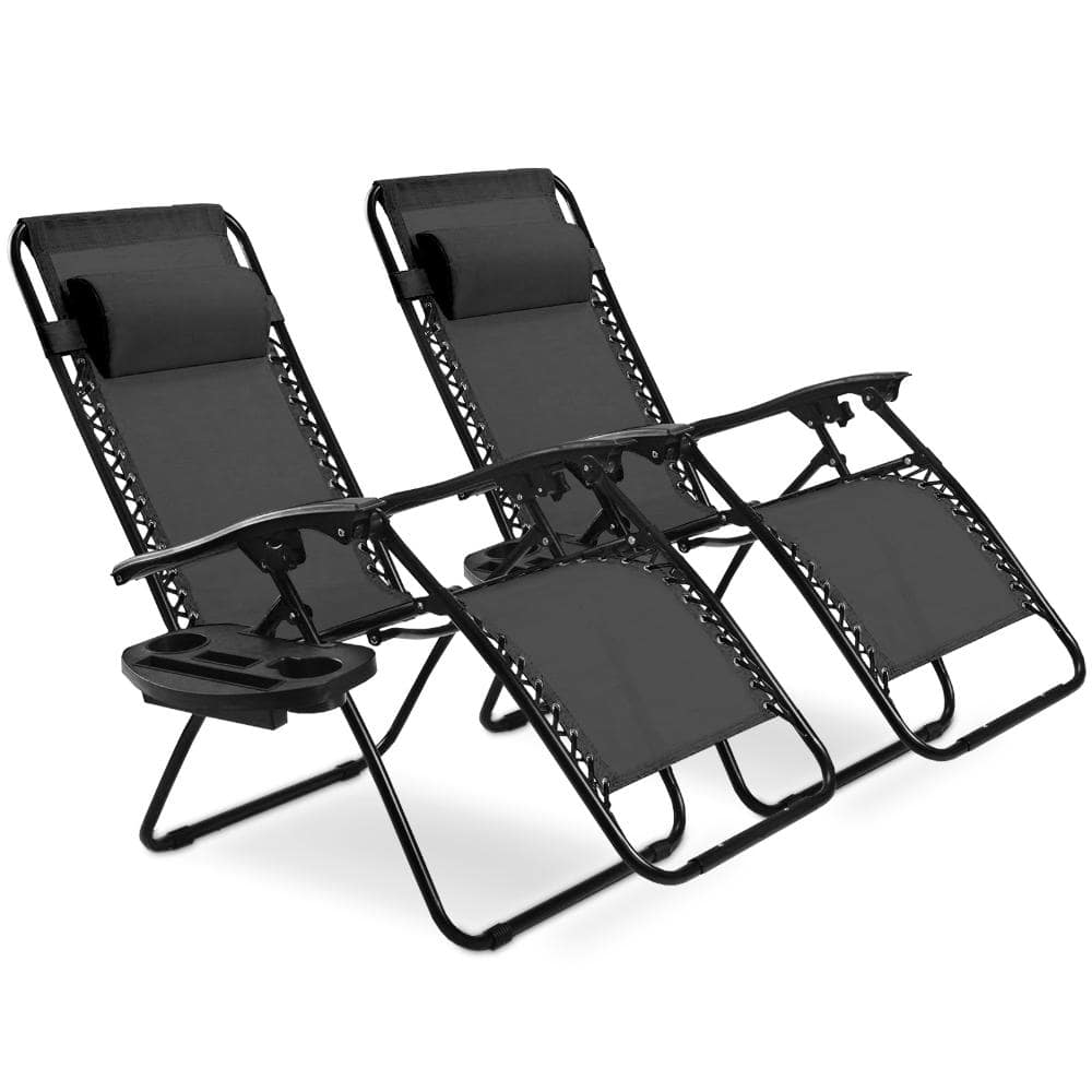 Set of 2 Steel Zero Gravity Lounge Chairs with Headrests, Side Trays and 310 lb. Capacity, Black price history on PriceWatchPro