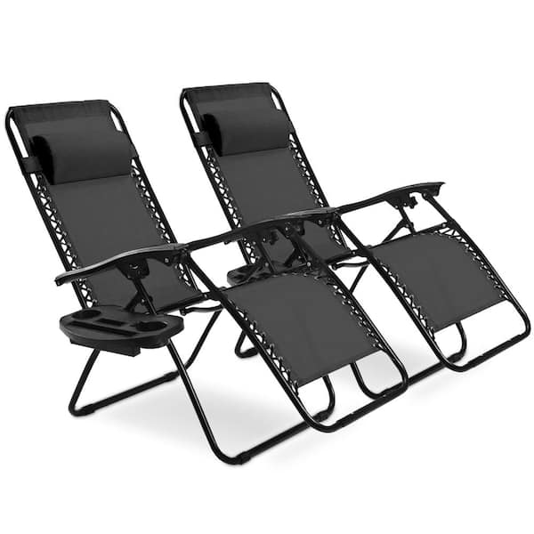 Zero Gravity Chairs Set of 2 Folding Outdoor Lounge Recliner with Removable Tray and Adjustable Headrest