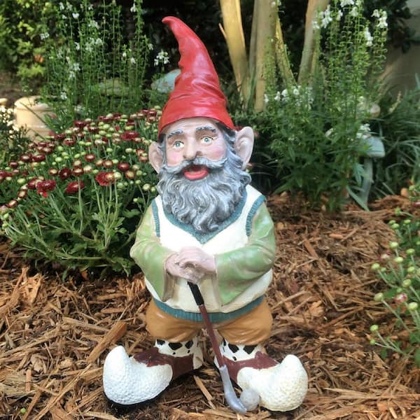 Homestyles 14 In H Greg The Golfer Gnome Holding A Golf Club And Golf Ball Home And Garden Gnome Statue 364 The Home Depot