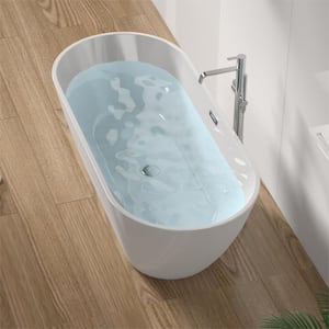 59.1 in. x 28.7 in. Acrylic Freestanding Bathtub Oval Shape Soaking Bathtub in Gloss White