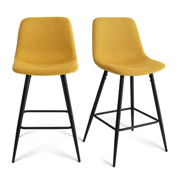 LAOTIES Yellow Upholstered 26 in. Metal Frame High Back Counter Stool (Set of 2) (17 in. W x 38 in. H)