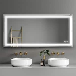 59 in. W x 27.5 in. H Large Rectangular Frameless LED Light Anti-Fog Wall Mount Bathroom Vanity Mirror