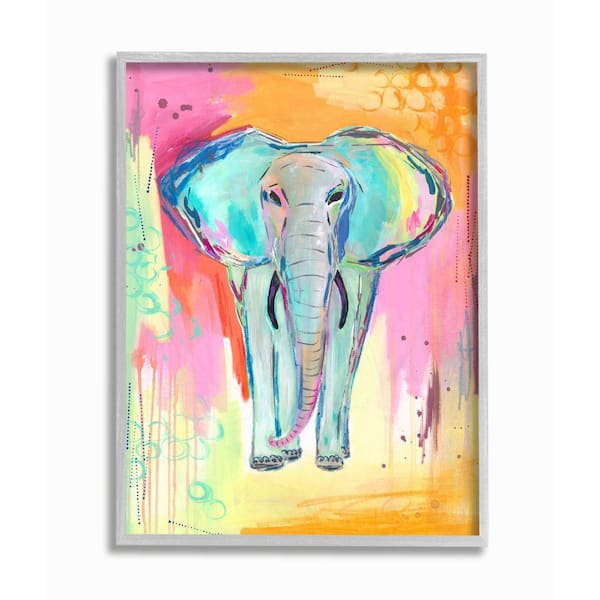 Stupell Industries "Colorful Elephant with Animal Pastel Background" by Jennifer McCully Framed Animal Wall Art Print 16 in. x 20 in.