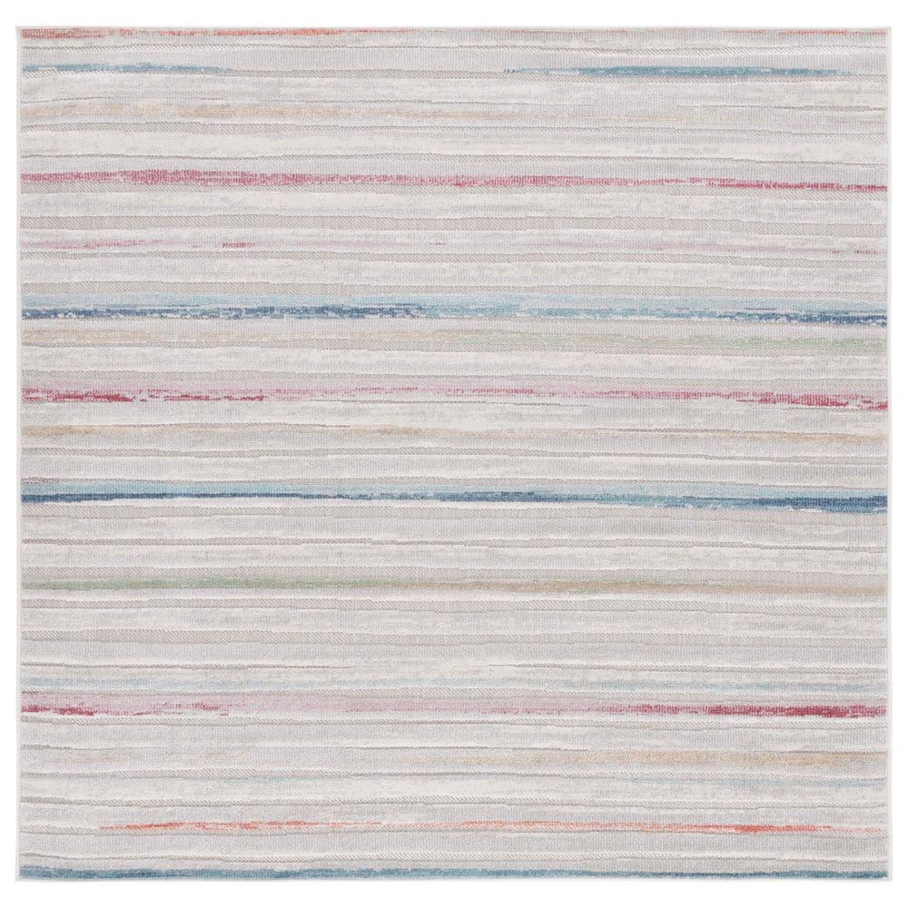 Cabana Red Aqua/Ivory 7 ft. x 7 ft. High-Low Striped Indoor/Outdoor Square Area Rug price history on PriceWatchPro