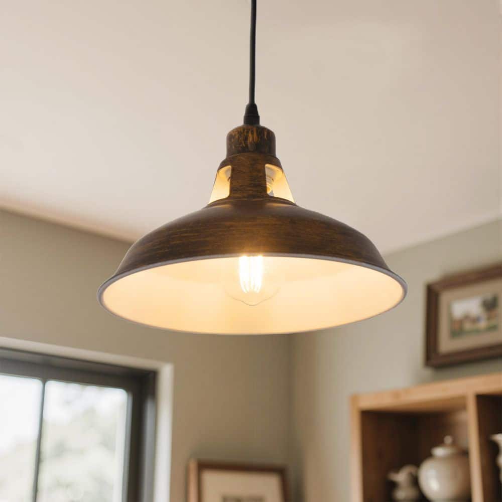YANSUN 1-Light Plug-In Rust Industrial Bowl Shaded Pendant Light